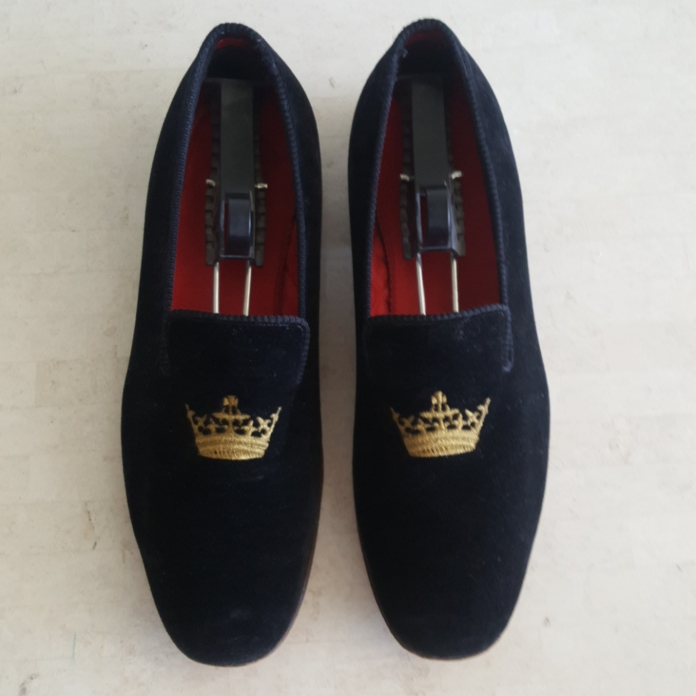 Alan McAfee men's black velvet slipper shoes Sz 11
